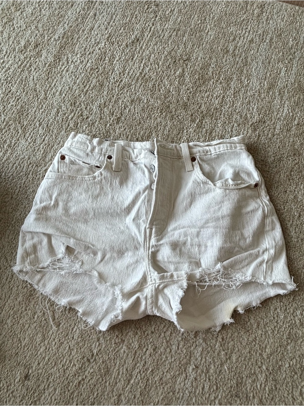 Levi's 501 White High-Waist Distressed Denim Shorts